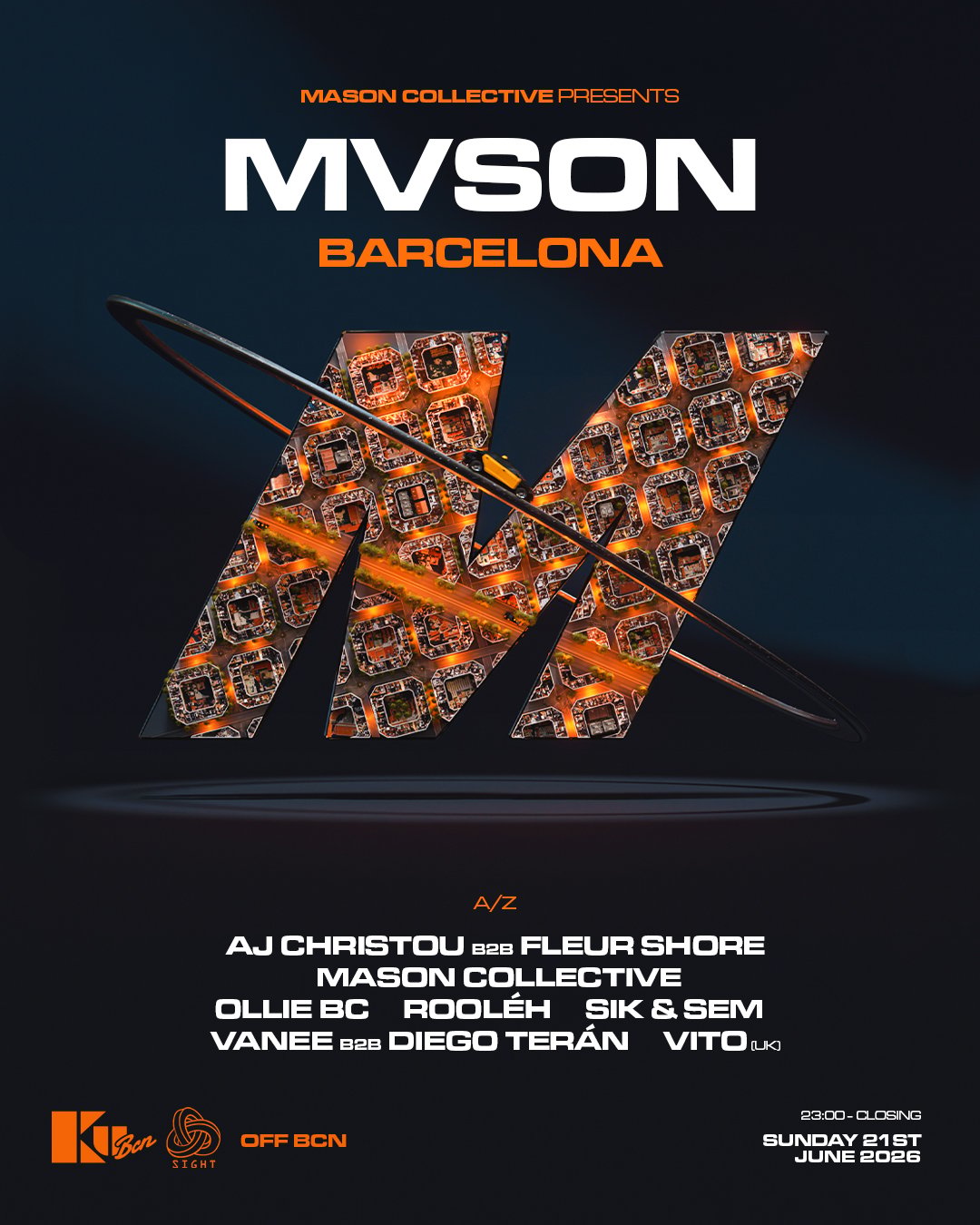 MVSON Barcelona OFF BCN presents: AJ Christou b2b Fleur Shore, Mason Collective, Ollie BC, Rooléh, Sik&Sem, Vanee b2b Diego Terán, Vito UK